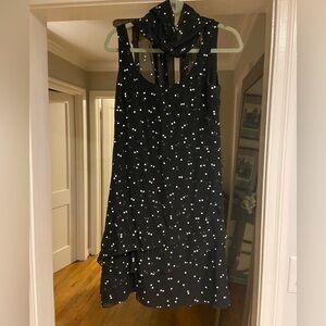 Kay Unger Black Sleeveless Polka Dot High-Low Dress